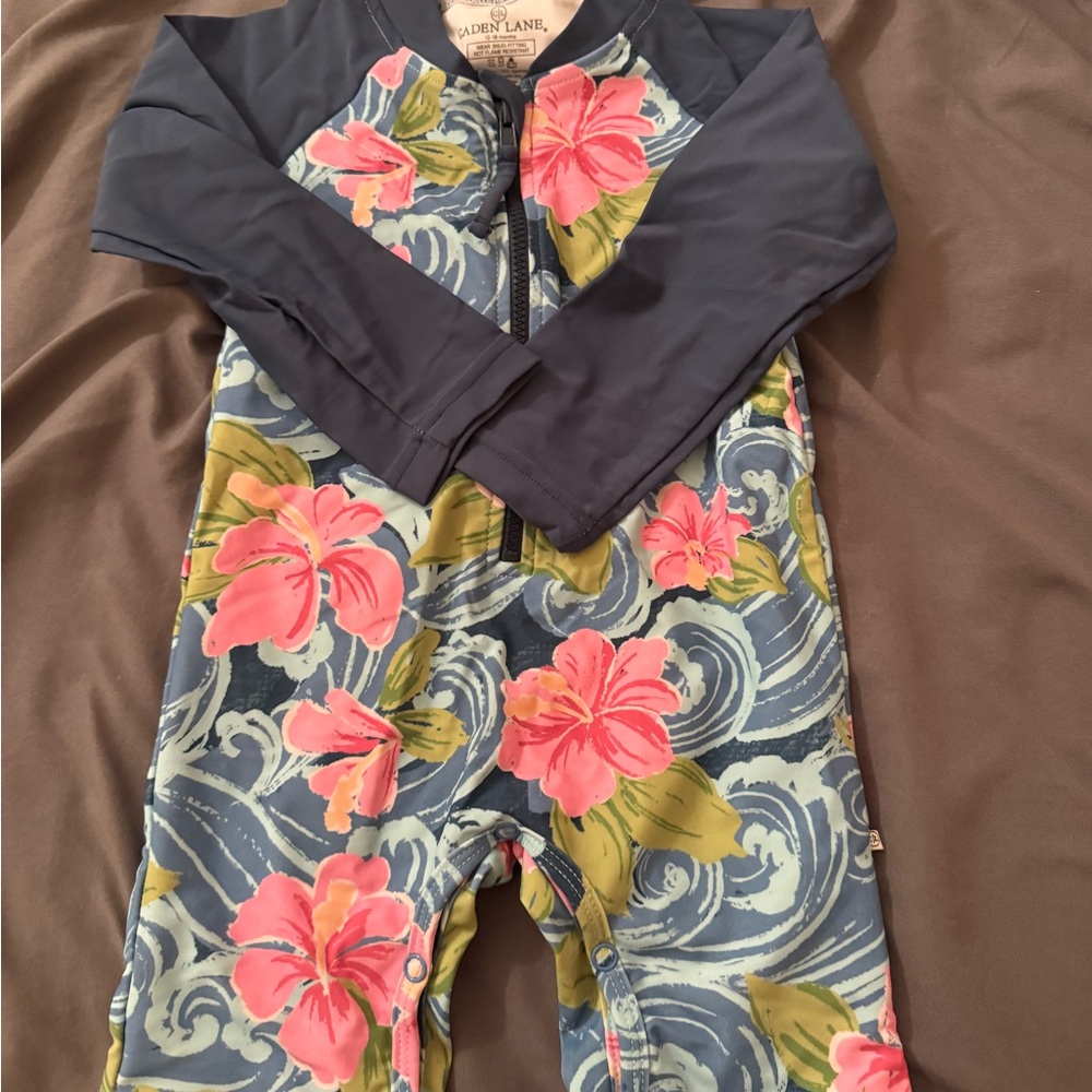 Caden Lane Long Sleeve Rash Guard Swim Romper Shortie - Ohana